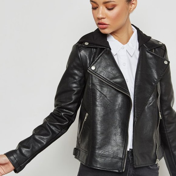 Forever21 Favorite Moto Jacket Black Faux Leather - Picture 9 of 9